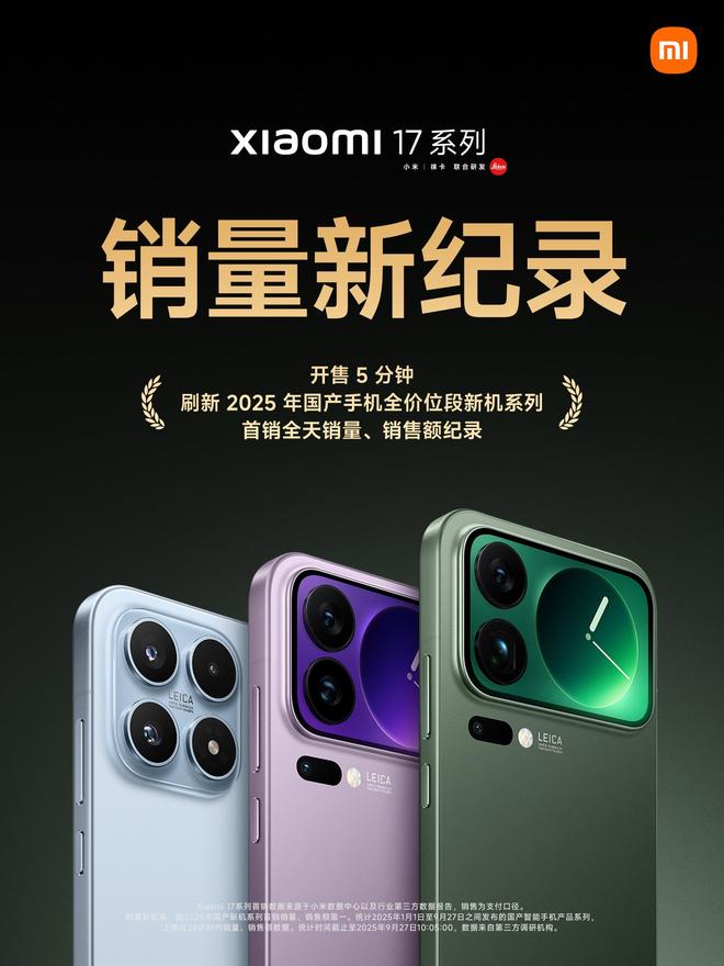 小米17系列开售5分钟创今年国产手机首销纪录